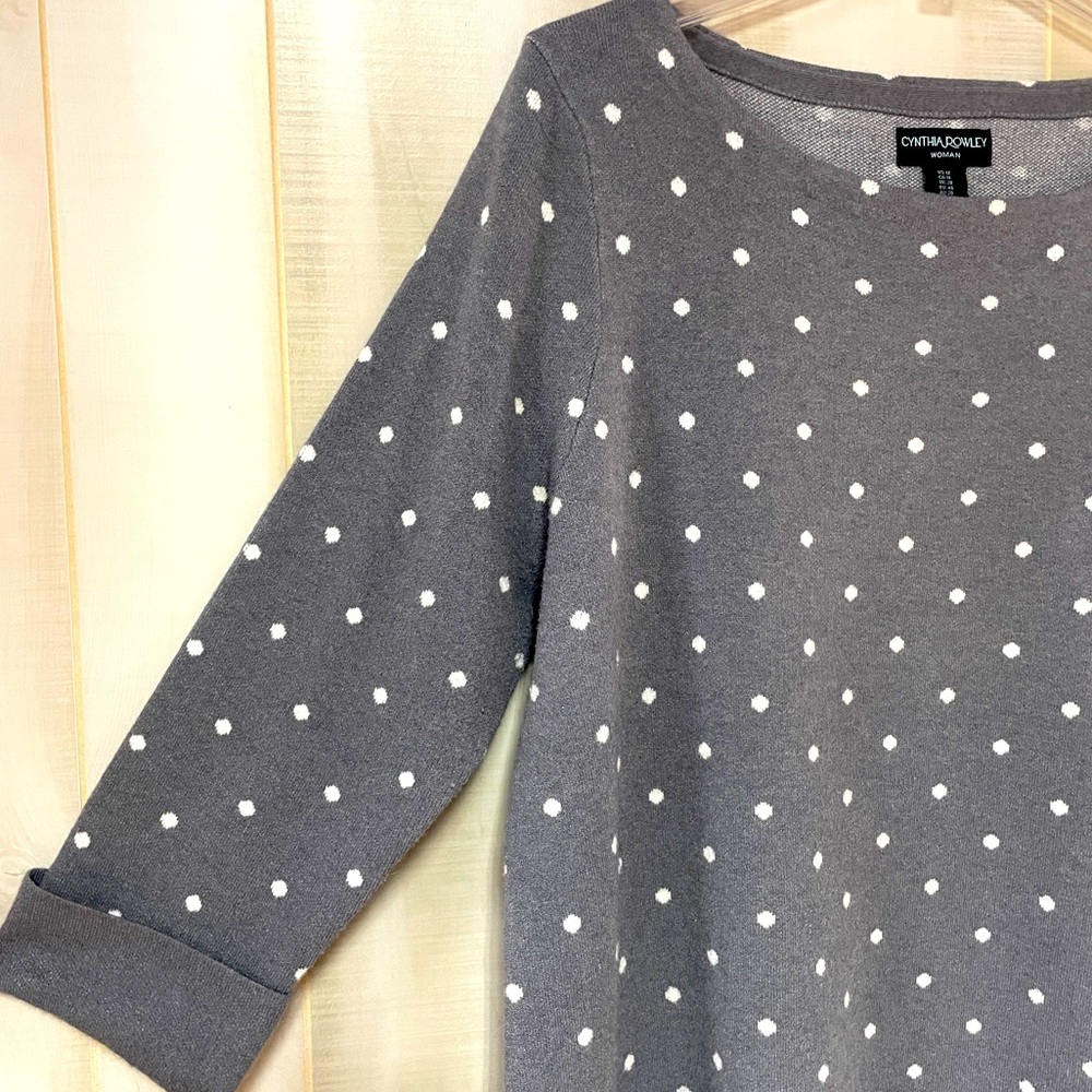 Cynthia Rowley Gray White Polka Dot Cuffed a 3/4 Sleeve Tunic Sweater Sz 1X - Picture 5 of 5